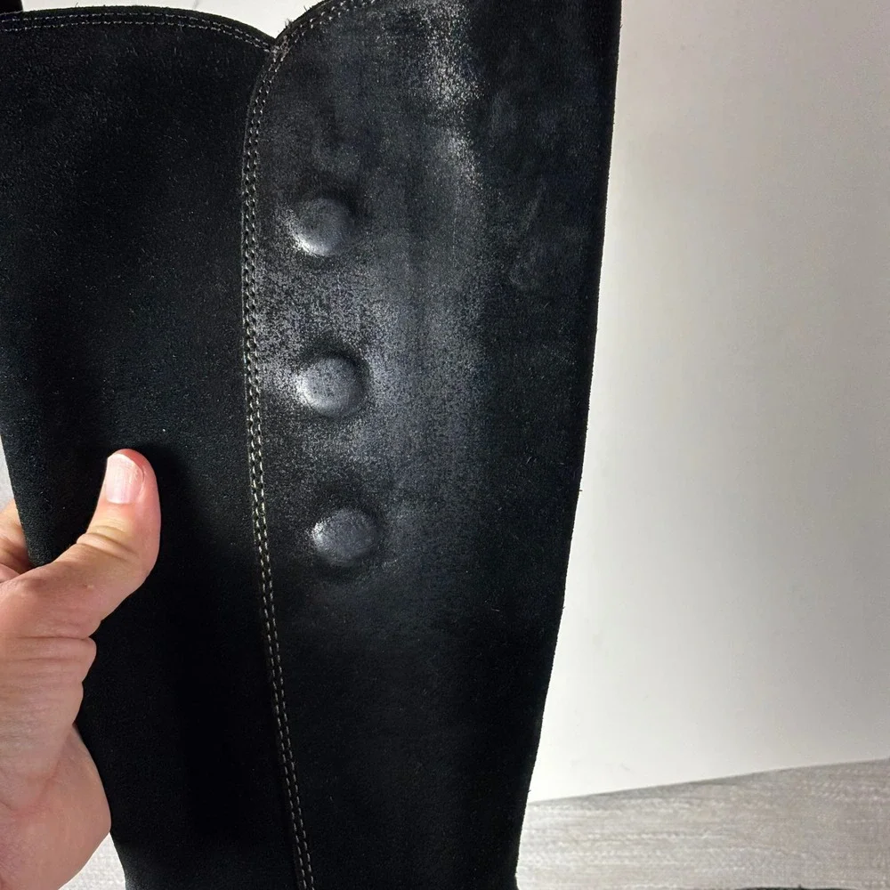 Sofft Black‎ Leather Suede Tall Riding Boots Womens 6.5M Button Accent Zip Up